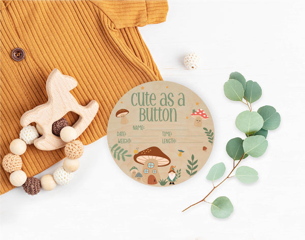 Cute As A Button Mushroom Baby Birth Stat Sign