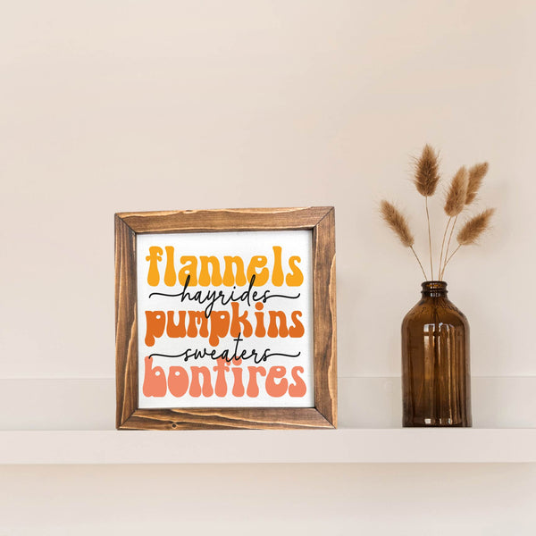 Flannels Pumpkins Bonfires Fall Decor Funny Framed Sign