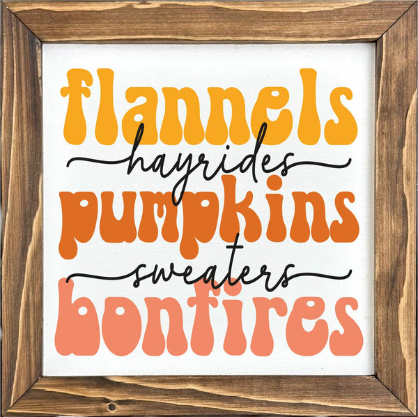 Flannels Pumpkins Bonfires Fall Decor Funny Framed Sign