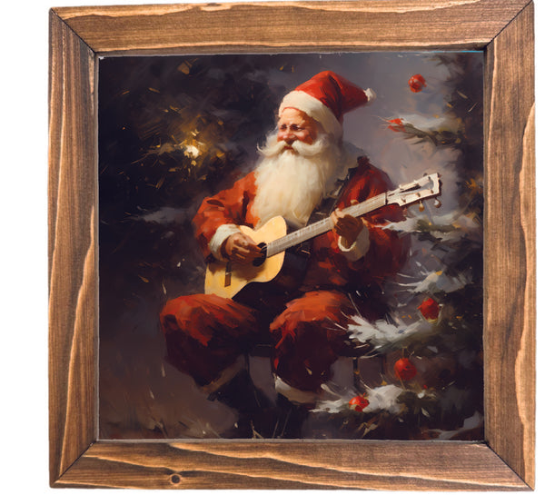 Guitar Santa Framed Christmas Sign
