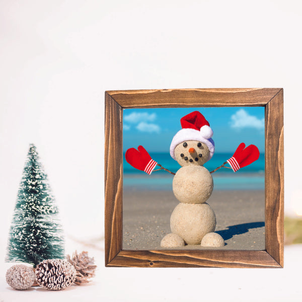 Beach Snowman Christmas Framed Sign