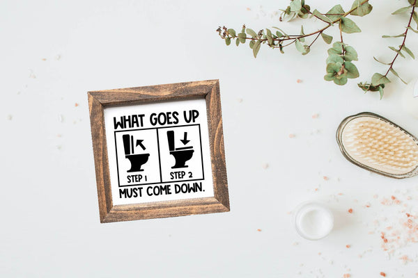 What Goes Up Must Come Down Bathroom Sign