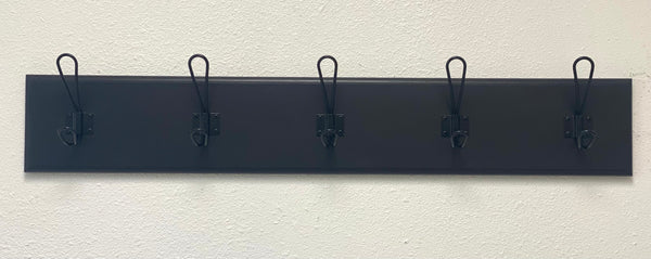 Modern Farmhouse style coat rack for entryway/mudroom - made from solid wood and metal hooks with 5.5" tall backboard