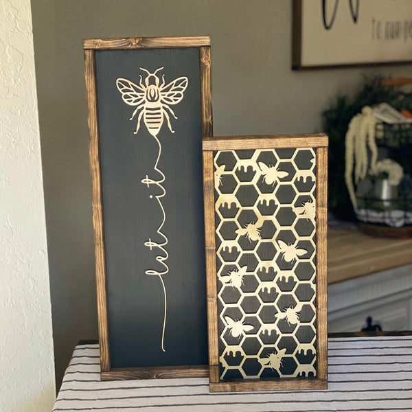 Let it bee and honeycomb Bee sign set