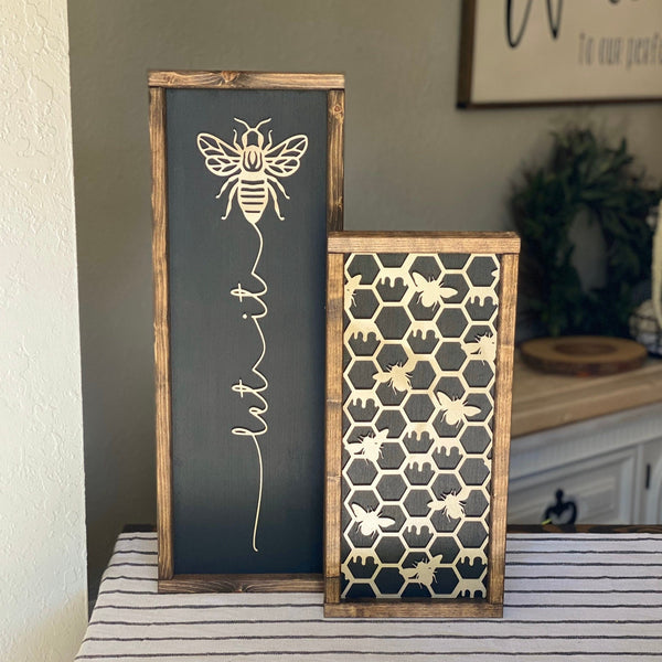 Let it bee and honeycomb Bee sign set