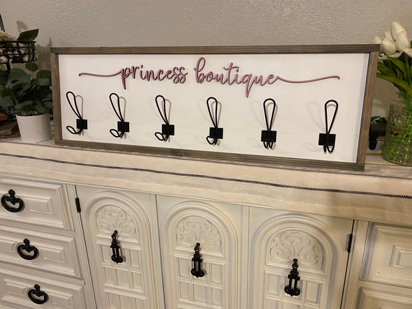 Princess Boutique girls room dress up/gown coat hook with 3d wood cutout and metal hooks