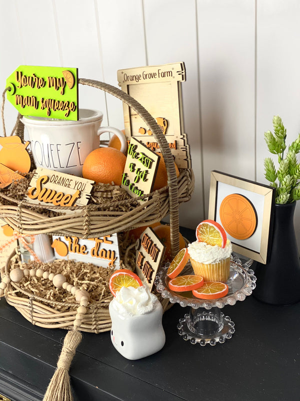 Orange Tiered Tray Signs