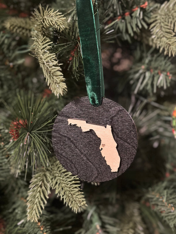 Black and Wood Florida Ornament