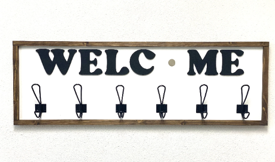 Interchangeable Welcome Sign -Entryway Coat Rack with 9 Inserts and 3D Word Cutout with Metal Hook