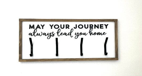 May Your Journey Always Lead You Home Coat/towel hook with 3D wood cutout and modern metal hooks