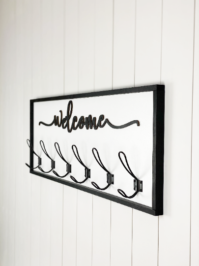 Welcome entryway-mudroom-Coat hook with 3d wood cutout and metal hooks